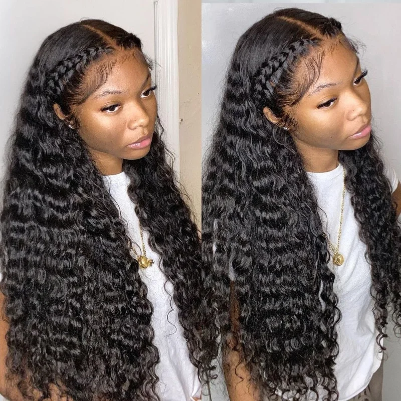 10a+ 200 Density Virgin Hair 13x4 HD Lace Frontal Wigs Deep Wave Human Hair