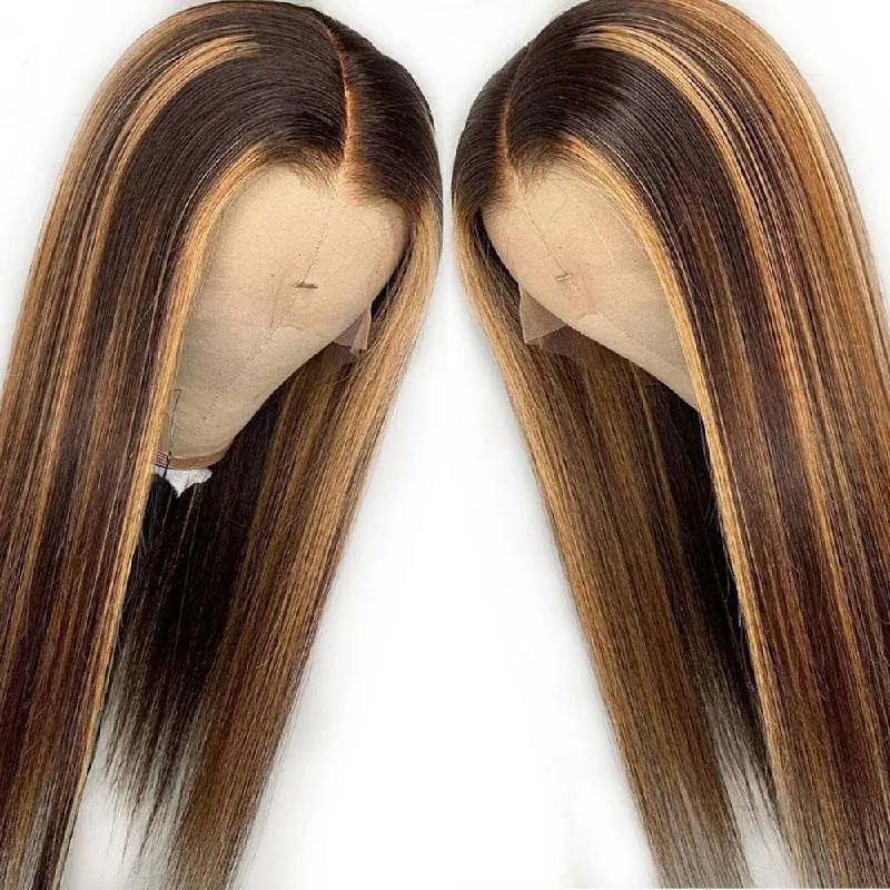 10A Highlight Virgin Wigs P4/27 Straight 13x4 / T Part / 4x4 Lace Wigs Vrvogue Hair