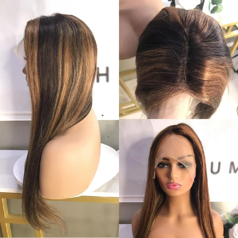 10A Highlight Virgin Wigs P4/27 Straight 13x4 / T Part / 4x4 Lace Wigs Vrvogue Hair