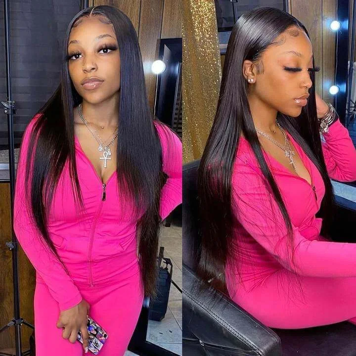 Vrvogue Hair 40 Inch 13x4 Invisible Lace Frontal Straight Hair Wigs Pre Plucked Baybyhair 100% Human Hair Wigs