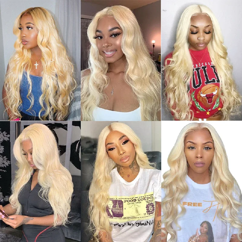 12A Grade Body Wave 13x4 Blonde 613 Lace Frontal Wigs Human Hair Wigs 180 210 250 Density Wigs