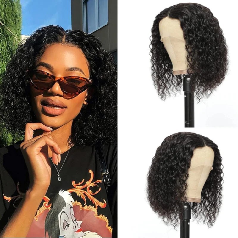 13x4/4x4 HD Transparent Lace Wigs Water Wave Bob Wigs  10A 180 210  Density  Human Hair Natural Color Wigs