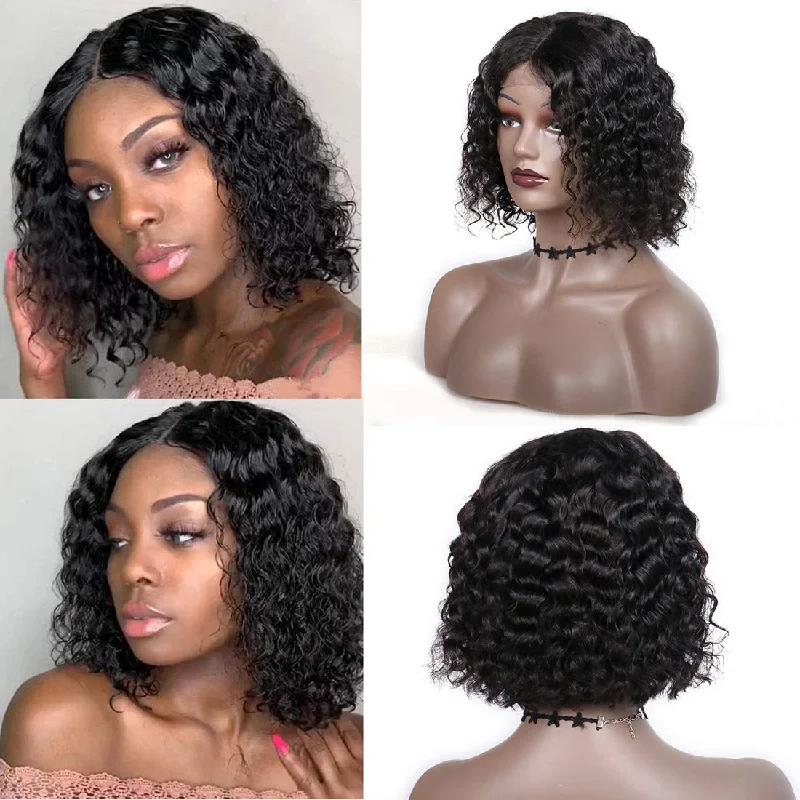 13x4/4x4 HD Transparent Lace Wigs Water Wave Bob Wigs  10A 180 210  Density  Human Hair Natural Color Wigs