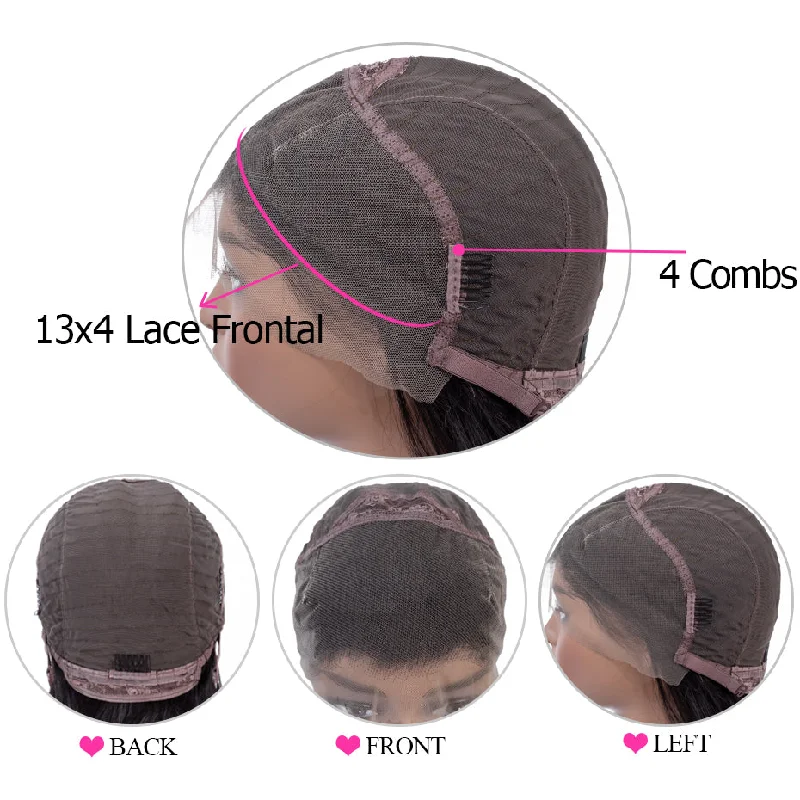 13x4/4x4 HD Transparent Lace Wigs Water Wave Bob Wigs  10A 180 210  Density  Human Hair Natural Color Wigs