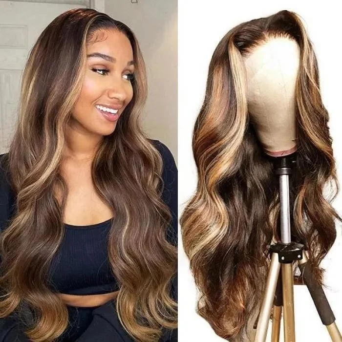 13x4/T Part/4x4 Lace  Wig 14- 30 Inch  613 Blonde Highlight Body Wave Lace Frontal Wig