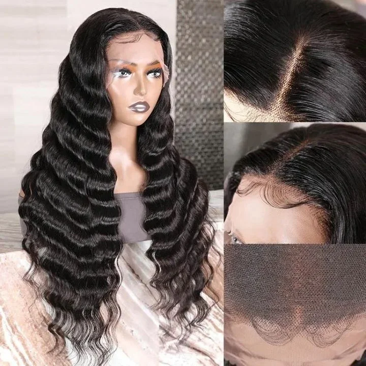 13x4 HD Transparent Lace Front Wigs Loose Deep Wave 180 210 250 Density 40 Inch Brazilian Human Hair Wig