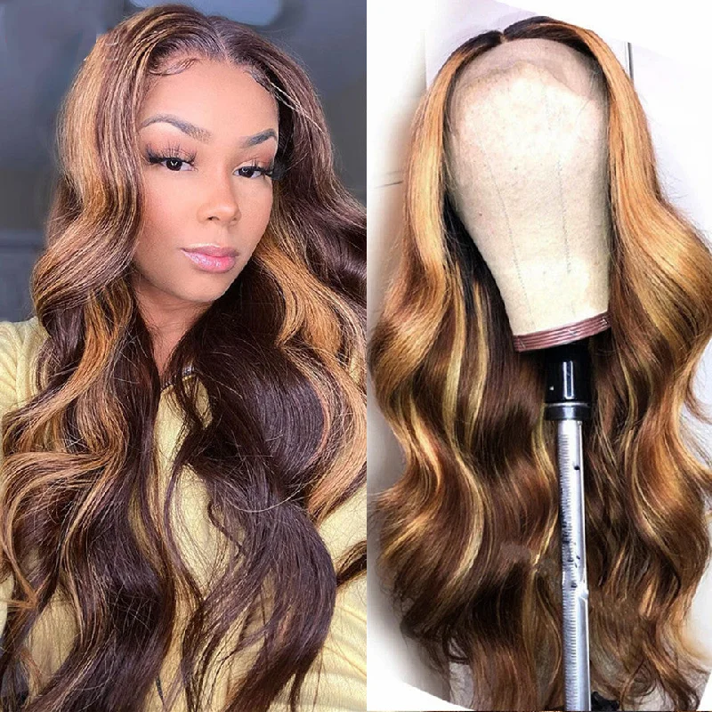 4/27 Highlight Wigs 13x4/T Part/4x4 Lace Front Wigs Body Wave 180 210 Density Virgin Hair Wigs