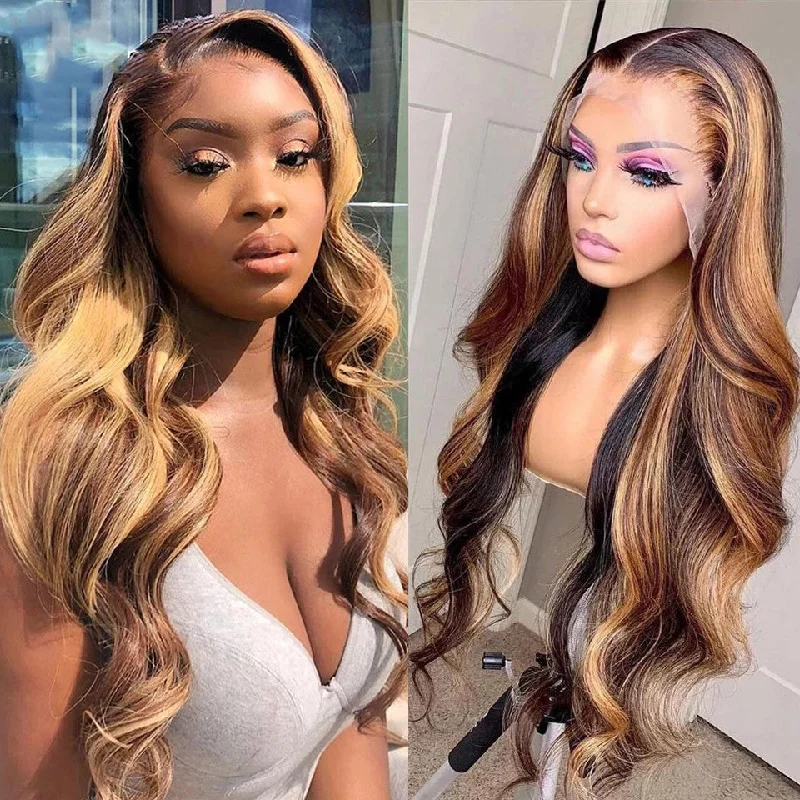 4/27 Highlight Wigs 13x4/T Part/4x4 Lace Front Wigs Body Wave 180 210 Density Virgin Hair Wigs