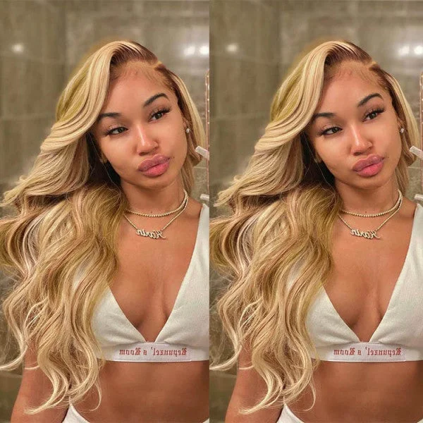 13x4/T Part Body Wave Highlight Wig Transparent Lace Front Wig 180 210 Density Vrvogue Human Hair