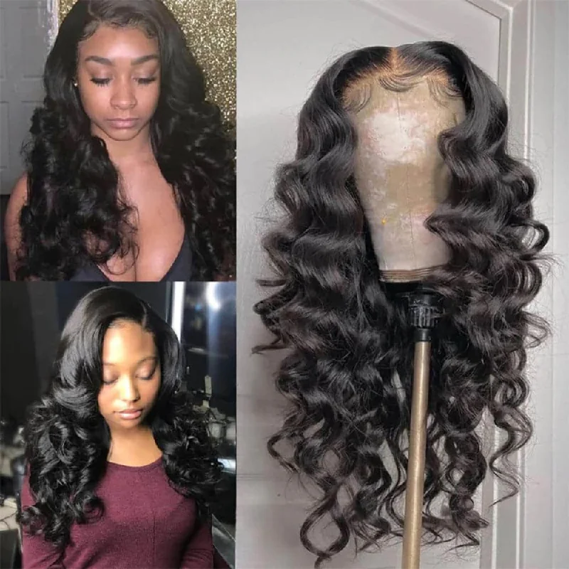 Loose Deep Wave 13×4 HD Transparent Lace Front Human Hair Wigs Sterly Hair