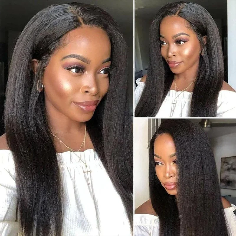 Yaki -Straight 13×4 HD Transparent Lace Front Human Hair Wigs Sterly Hair