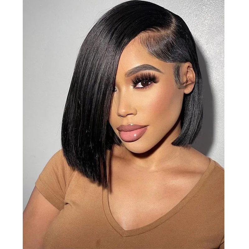 13x4 Side Part Asymmetrical Bob Wig Pre Plucked Lace Front Human Hair