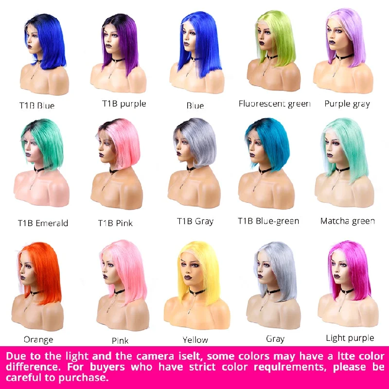 14 Inchs Colorful 13*4 Lace Front Human Hair Wigs Brazilian Straight Short Bob Wigs Transparent Lace Wig