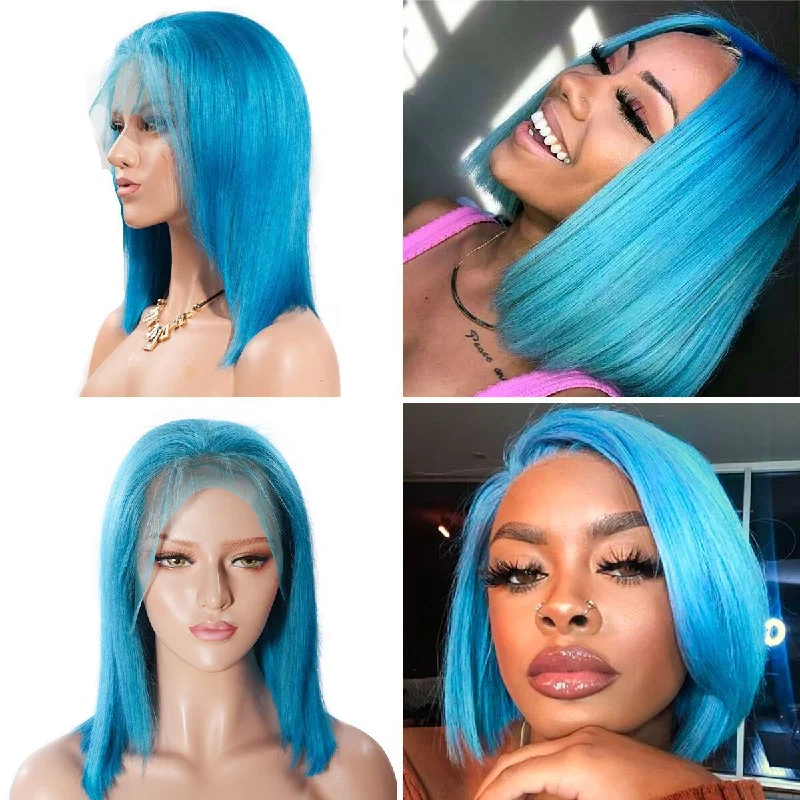 14 Inchs Colorful 13*4 Lace Front Human Hair Wigs Brazilian Straight Short Bob Wigs Transparent Lace Wig