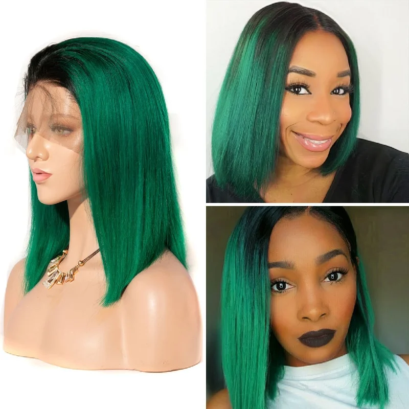 14 Inchs Colorful 13*4 Lace Front Human Hair Wigs Brazilian Straight Short Bob Wigs Transparent Lace Wig