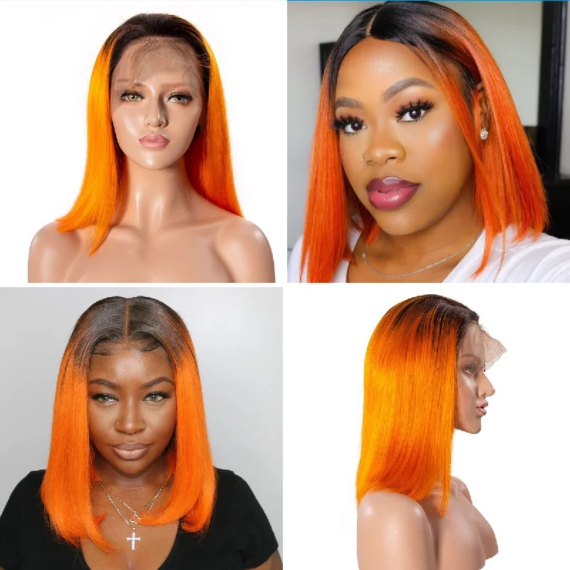 14 Inchs Colorful 13*4 Lace Front Human Hair Wigs Brazilian Straight Short Bob Wigs Transparent Lace Wig