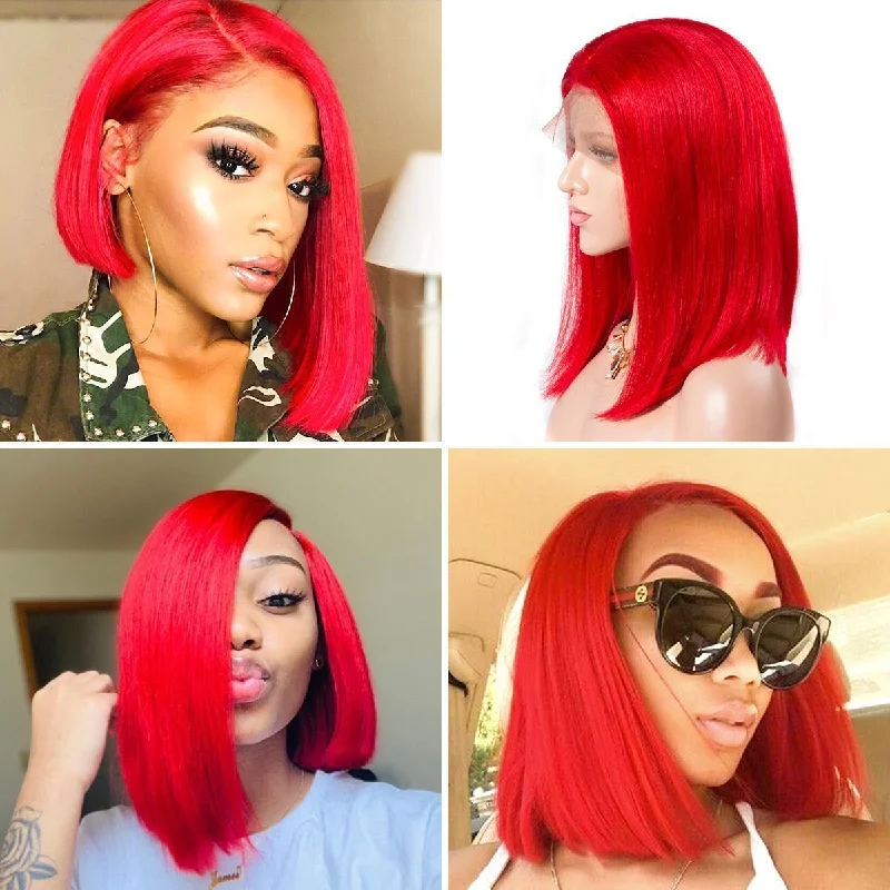 14 Inchs Colorful 13*4 Lace Front Human Hair Wigs Brazilian Straight Short Bob Wigs Transparent Lace Wig