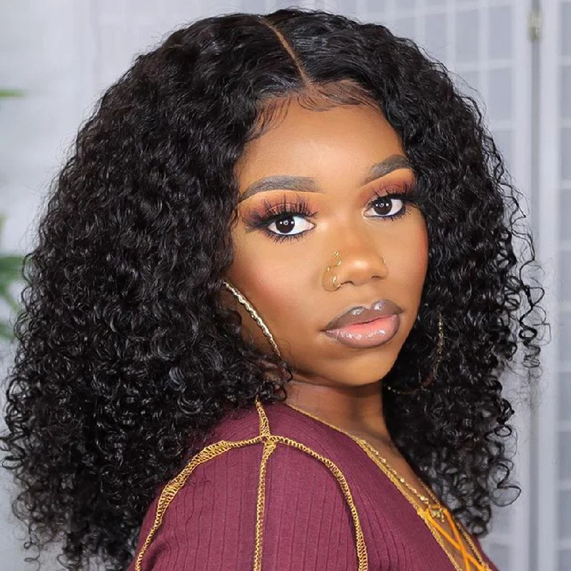 180 210 Density Curly Hair Bob Wigs 13x4/4x4 Transparent Lace Front Closure Wigs 10A Human Hair