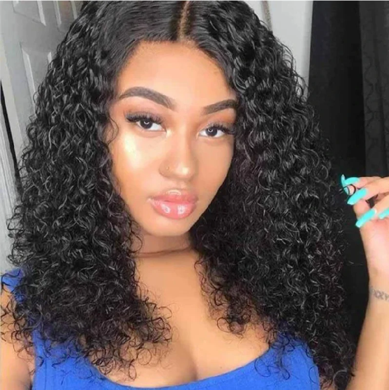 180 210 Density Curly Hair Bob Wigs 13x4/4x4 Transparent Lace Front Closure Wigs 10A Human Hair