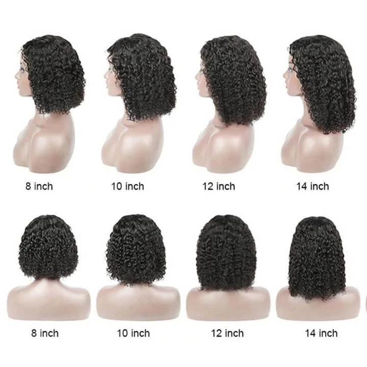 180 210 Density Curly Hair Bob Wigs 13x4/4x4 Transparent Lace Front Closure Wigs 10A Human Hair