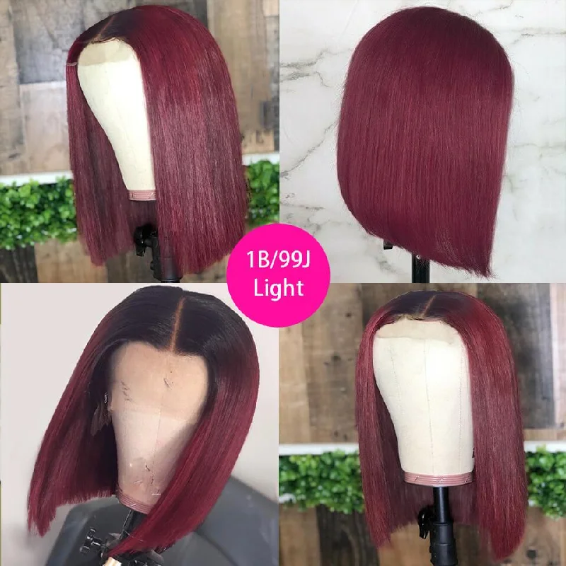 1B/99J Colored Short Bob Wigs Straight Hair 13x4/4x4 Transparent Lace Wigs Front Human Hair Wigs 180 210 Density Brazilian Virgin Hair