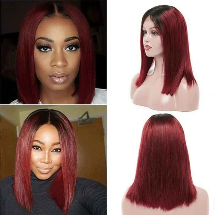 1B/99J Colored Short Bob Wigs Straight Hair 13x4/4x4 Transparent Lace Wigs Front Human Hair Wigs 180 210 Density Brazilian Virgin Hair