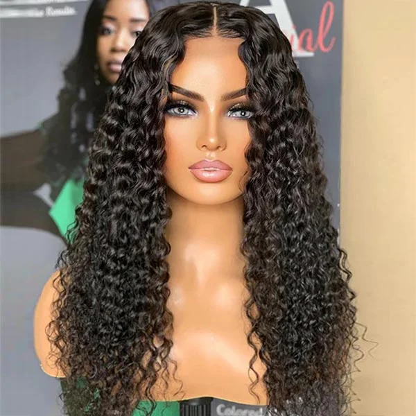 Junoda Hair Kinky Curly 13x4 Human Hair Transparent Lace Frontal Wigs Pre plucked with Baby Hair for Women Flash Sale