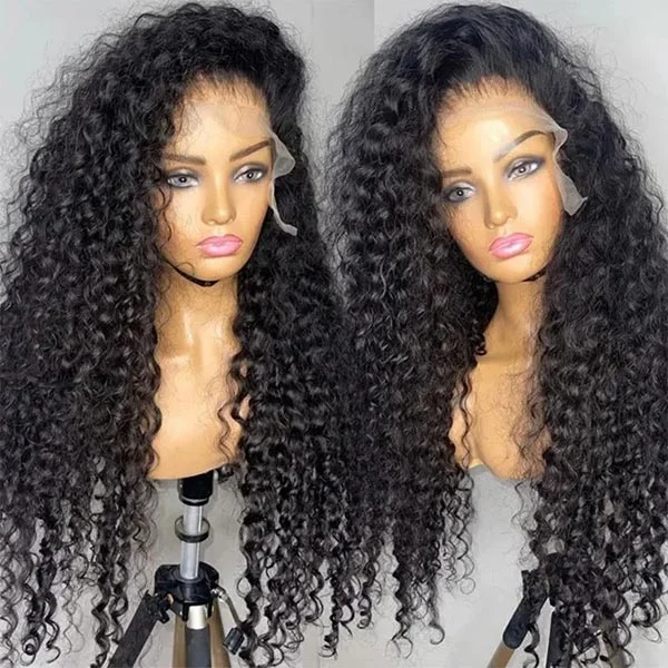 Junoda Hair Deep Wave Transparent Frontal Wigs Deep Curly 360 Lace Wigs Brazilian Remy Hair Wigs 150% Density