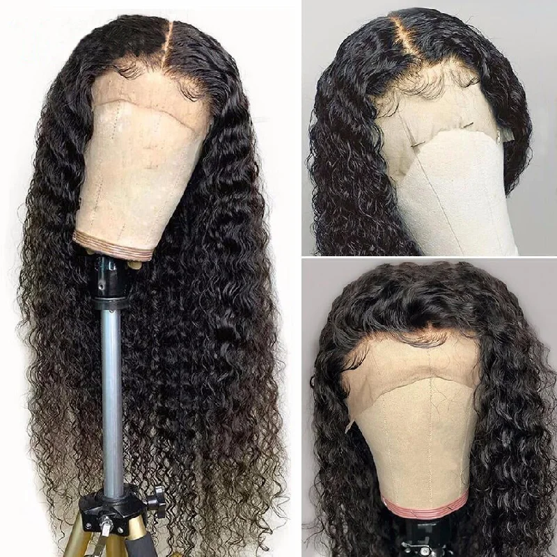 Junoda Hair Deep Wave Transparent Frontal Wigs Deep Curly 360 Lace Wigs Brazilian Remy Hair Wigs 150% Density