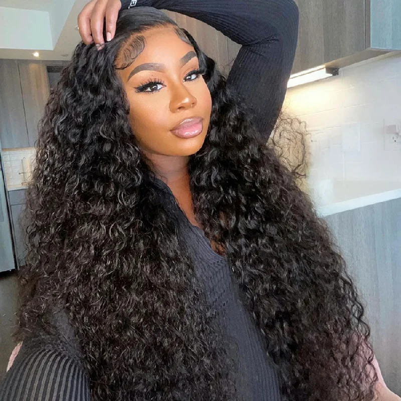 200% 250% High Density Water Wave Human Hair HD Lace Wigs