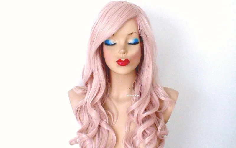 26"" Lace Front Antique Pink Long Curly Hair Side Bangs Wig