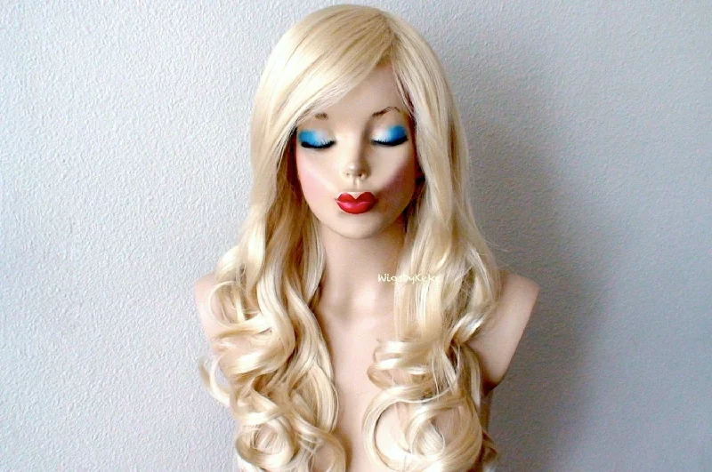 26"" Lace front Blonde Long Curly Hair Side Bangs Wig