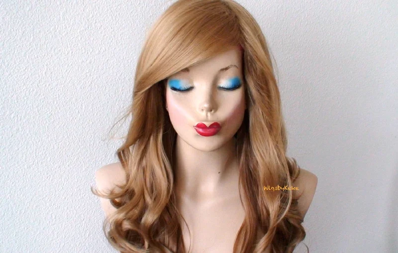 26"" Lace Front Golden Blonde /Strawberry Blonde Ombre Long Curly Hair Long Side Bangs Wig