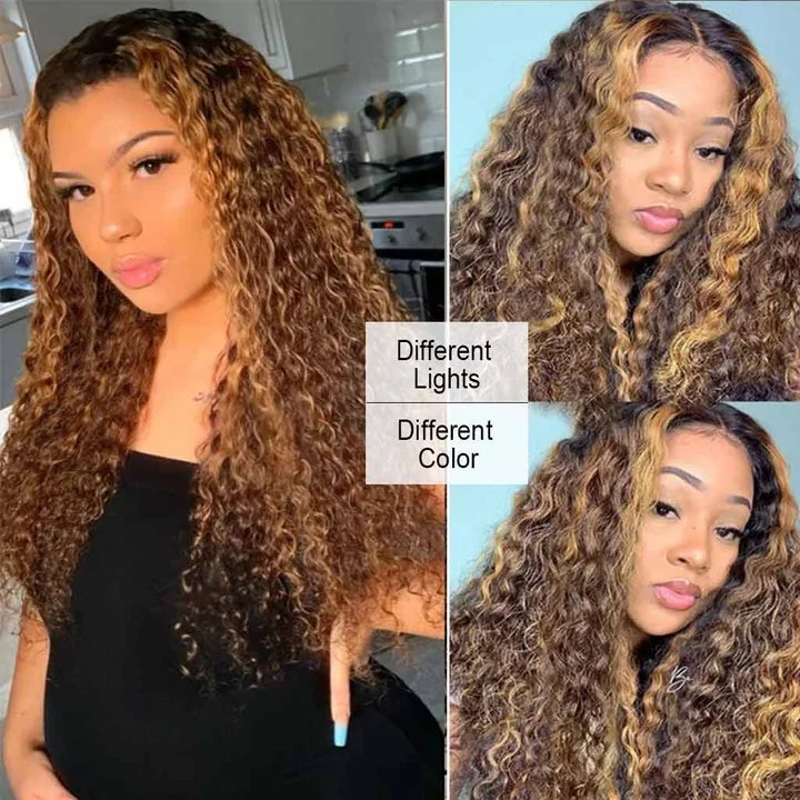 Vrvogue Hair 30 Inchs Highlight Deep Wave Wigs 13x4/T Part/4x4 Transparent Lace Wigs Virgin Hair