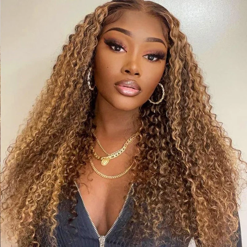 #4/27 Piano Highlight Loose Deep Wave Transparent Frontal Lace Virgin Hair Wigs