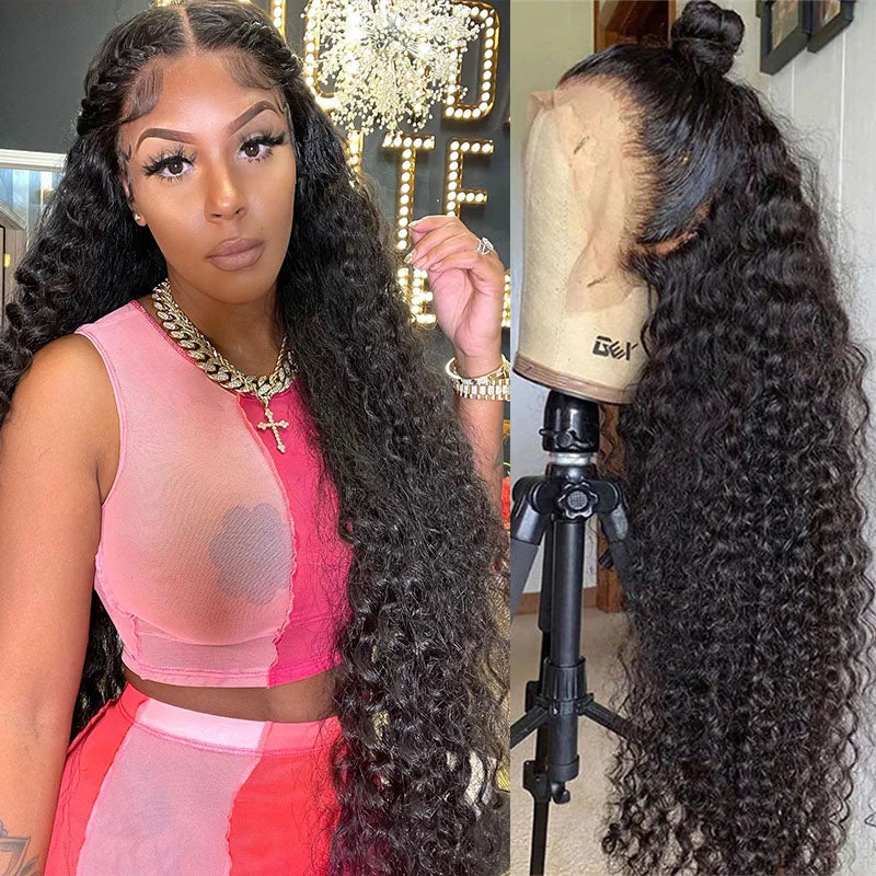 40 Inch 13x4 Deep Wave Frontal Wig HD Transparent Lace Wig Pre Plucked Brazilian Human Hair Wigs