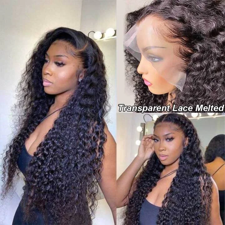 40 Inch 13x4 Deep Wave Frontal Wig HD Transparent Lace Wig Pre Plucked Brazilian Human Hair Wigs