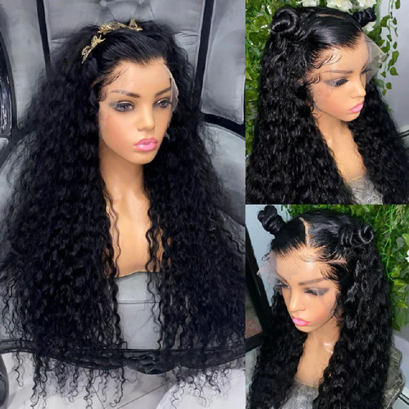 40 Inch 13x4 Deep Wave Frontal Wig HD Transparent Lace Wig Pre Plucked Brazilian Human Hair Wigs