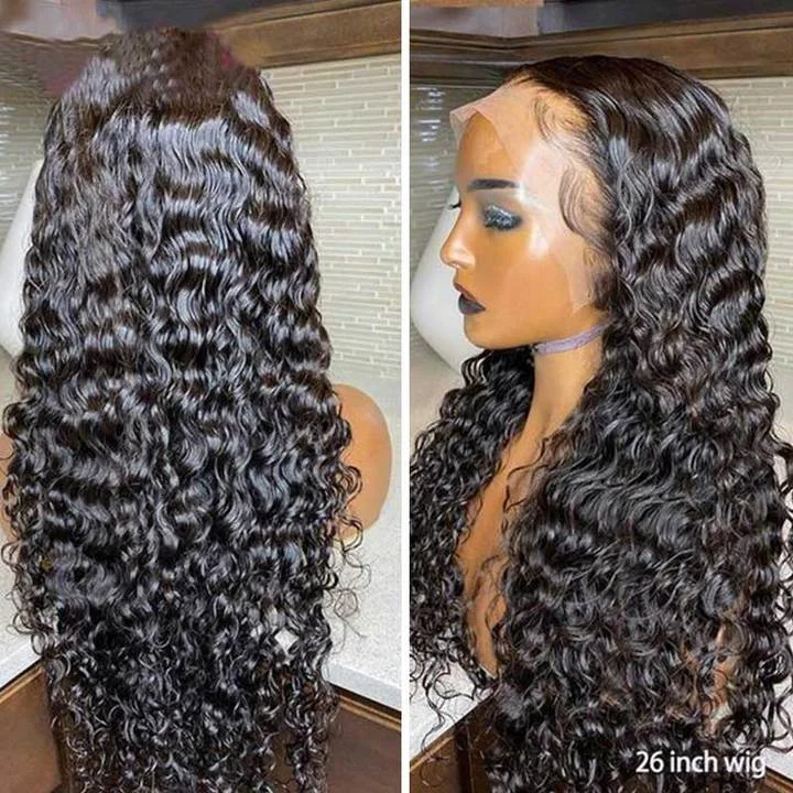 40 Inch 13x4 Deep Wave Frontal Wig HD Transparent Lace Wig Pre Plucked Brazilian Human Hair Wigs