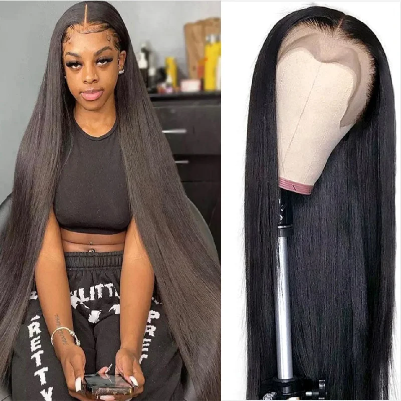 40 Inch 180% Density 13*4 Transparent Lace Front Wigs Bone Straight Virgin Hair Wigs