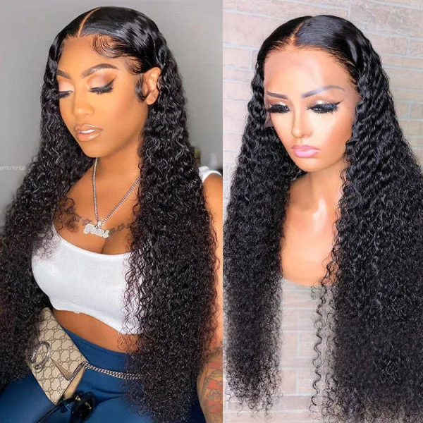 40 Inch Virgin Hair 13*4 HD Transparent Lace Front Wigs 180 210 250 Density Kinky Curly Human Hair Wigs