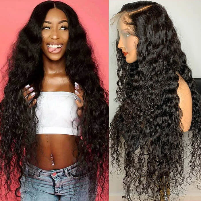 Water Wave 13*4 HD Transparent Pre Plucked Natural Hairline 100% Virgin Human Hair WigsLace Front Human Hair Wigs