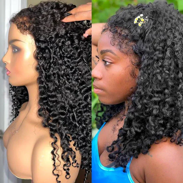 4C Edges Deep Wave Kinky Edges Free Parting Glueless 13x4 HD Lace Front Wig