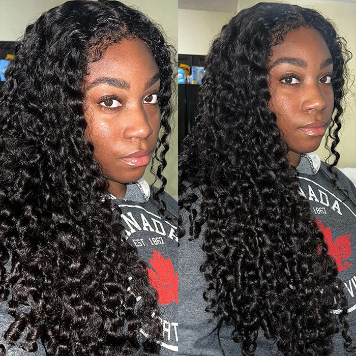 4C Edges Deep Wave Kinky Edges Free Parting Glueless 13x4 HD Lace Front Wig