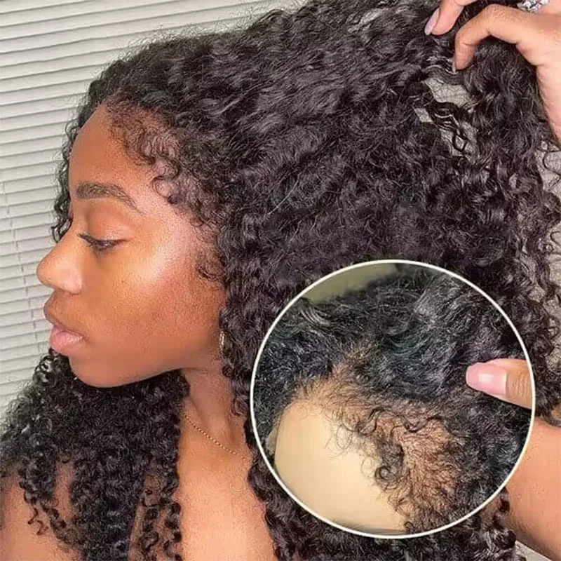 4C Edges Deep Wave Kinky Edges Free Parting Glueless 13x4 HD Lace Front Wig