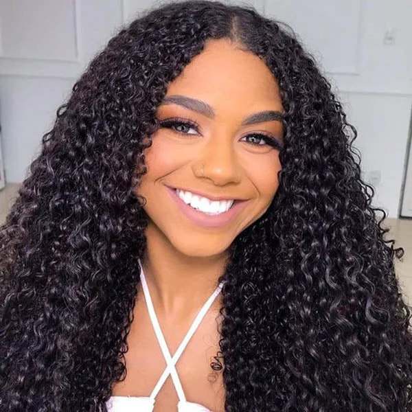 Reshine Bleached Knots Kinky Curly Hair 4x4 5x5 Lace Closure Wig Natural Color Curly Human Hair Wigs