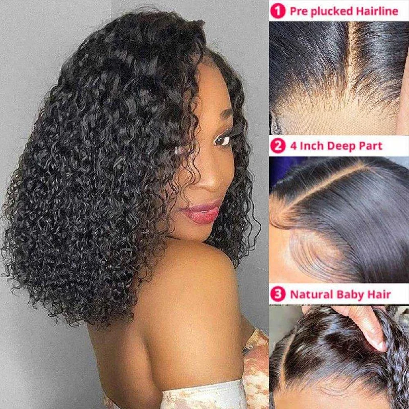 4x4 Lace Closure Wig Curly Bob Human Hair Wigs