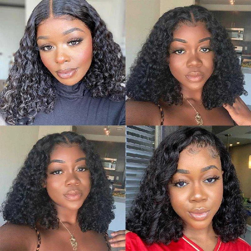 4x4 Lace Closure Water Wave Short Bob Wigs Human Hair Wigs