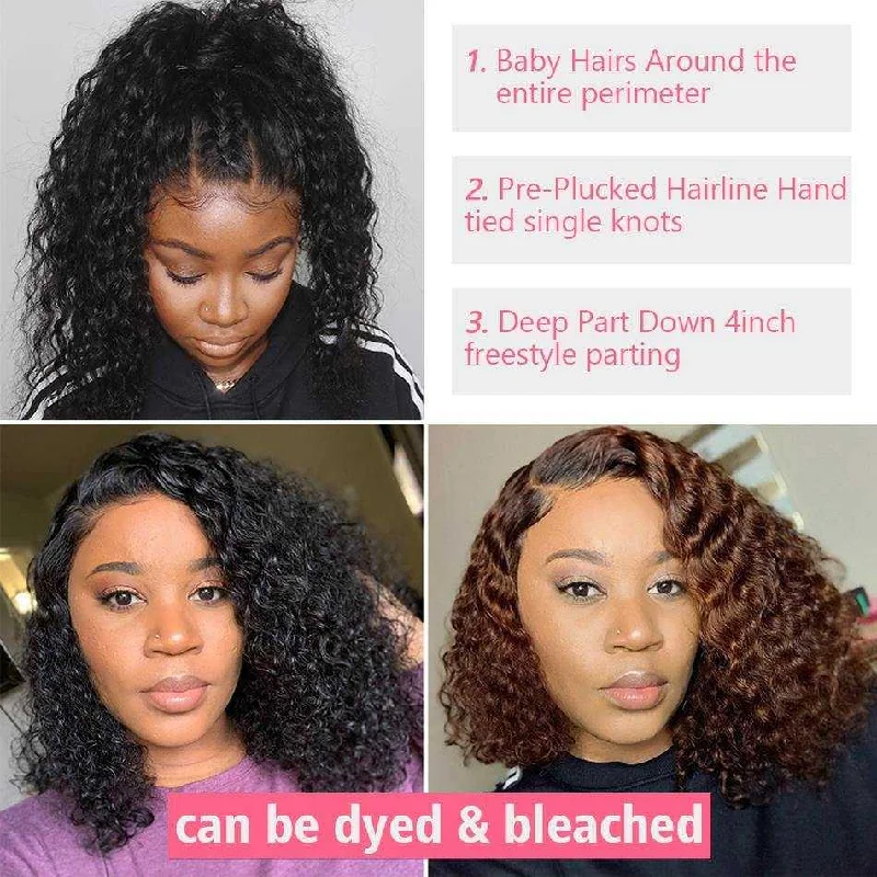 4x4 Lace Closure Water Wave Short Bob Wigs Human Hair Wigs