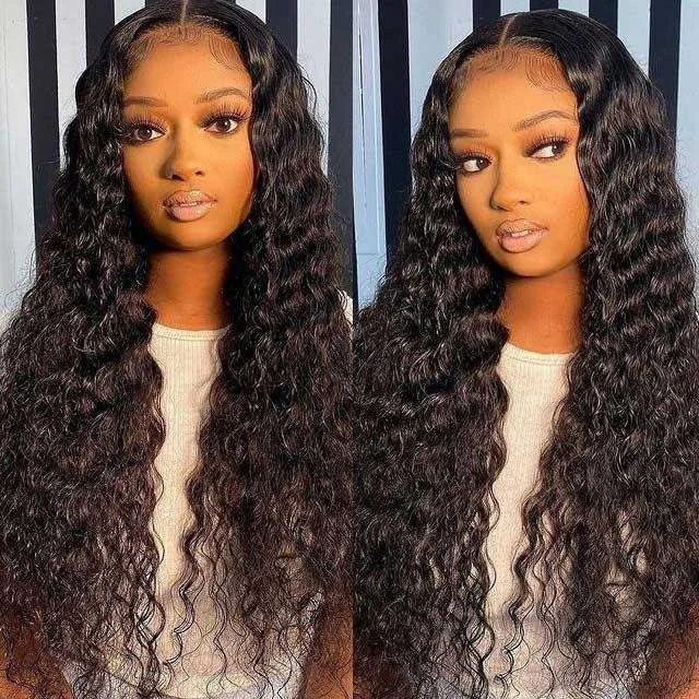 Sdamey Deep Wave Wig 4x4 5x5 6x6 Transparent Lace Closure Wig Human Hair